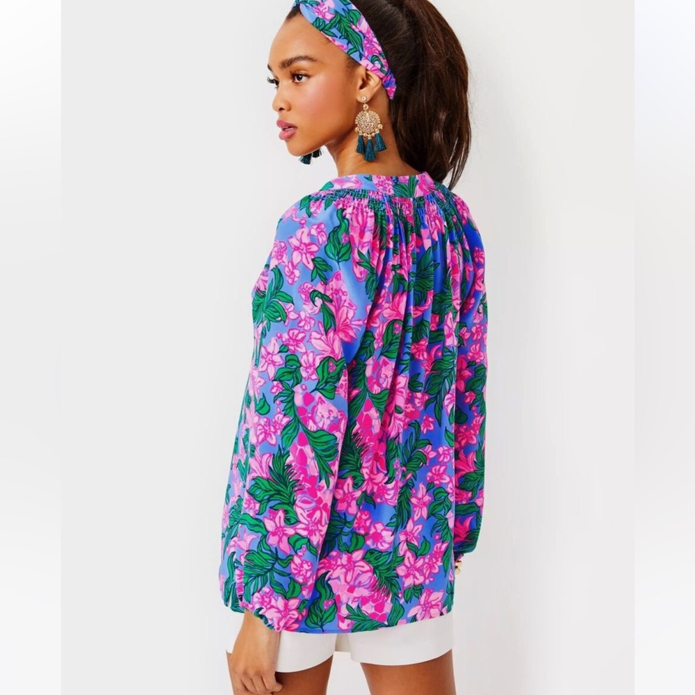 Lilly Pulitzer $178 Elsa Silk Top, Cerise Pink Safari Sunset, Size S - NWT! - Picture 3 of 8